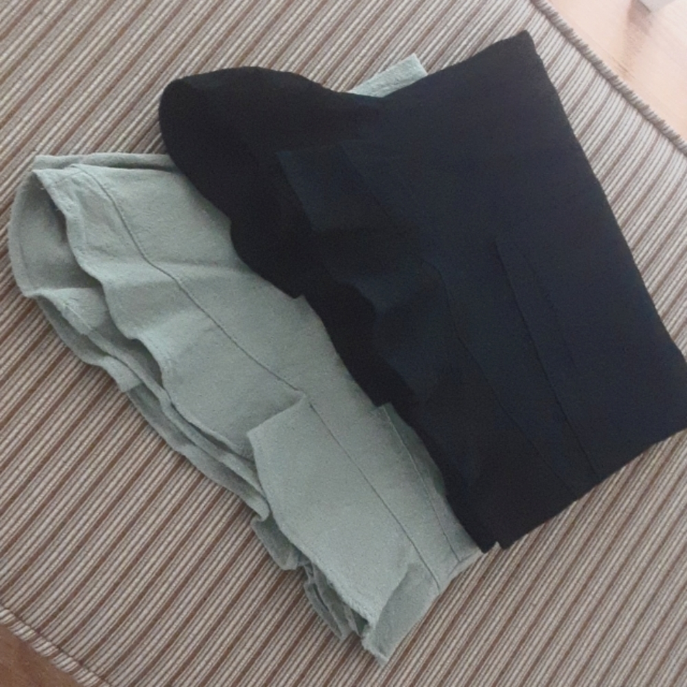 Ruffle Hem Elastic Waist Shorts 2 Pairs Large Black & Olive